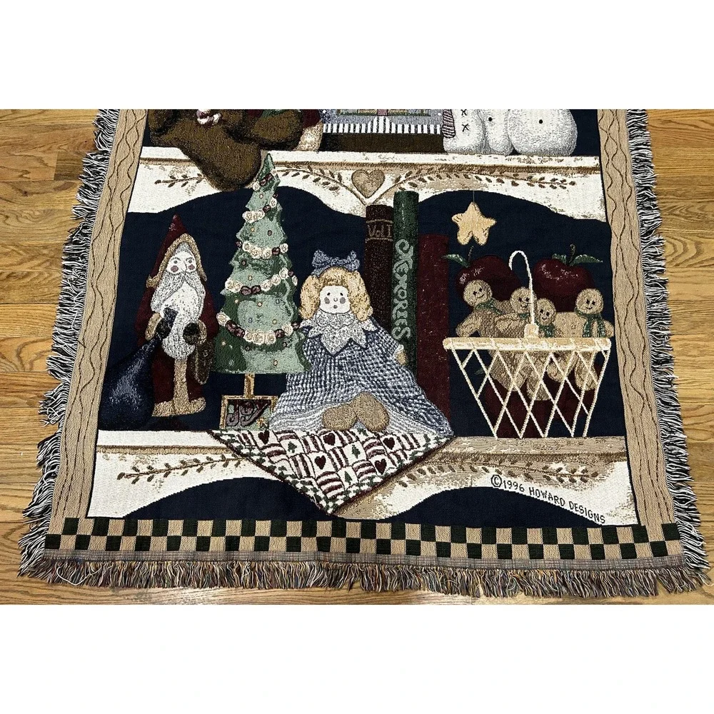 Seasons Greetings Santa & Snowmen Christmas Tapestry Afghan Throw‎ Blanket 50x65